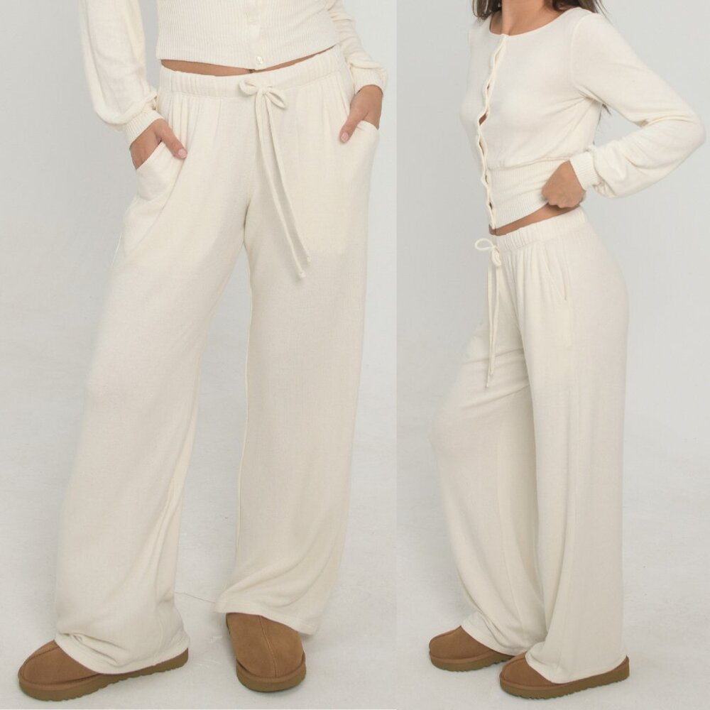 FORM Drawstring Sweater Knit Wide Leg Sweatpants Pants - Cloud - Size Large